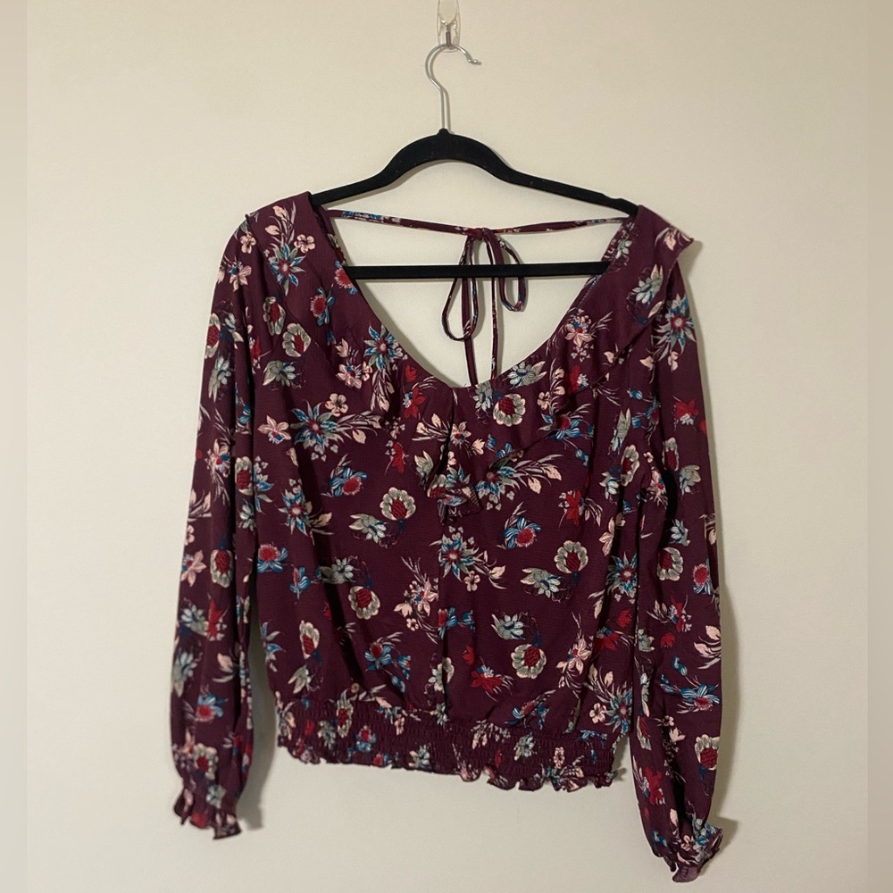 Melloday Maroon Floral Blouse